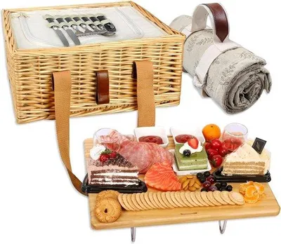 Produktbild von Picknickset mit Doppel-Tisch und Mini-Tisch - Faltbarer Weinbehälter und große isolierte Kühltasche - Doppel-Service-Geschenk für Paare (Y2307-2 - Cm)