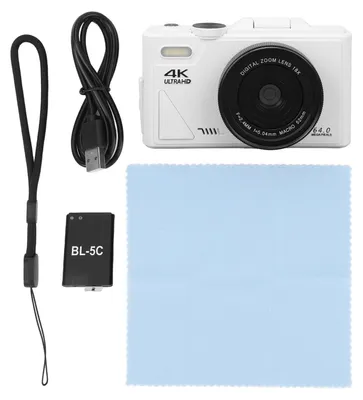 Produktbild von 4K-Digitalkamera für Fotografie, 64 MP HD, Autofokus, 18-facher Zoom, WLAN, spiegellos, mit 3-Zoll-Klappbildschirm, Reiseweiß