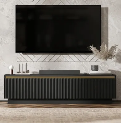 Produktbild von TV-Ständerschrank SELENE von Lindner Möbel – zweitürig – 140 x 37 x 35 cm - Farbe: Schwarz matt - Italienische Tiefmattfolie