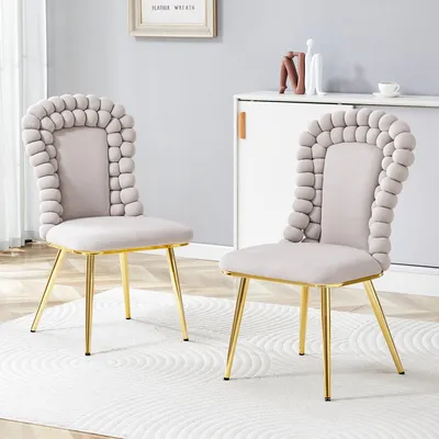 Productafbeelding van MODFU Eetkamerstoelen, set van 2, fluweel, fauteuil met kettingrug en vergulde metalen poten, geschikt voor de eetkamer, lichtgrijs