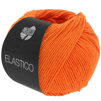 A ball of orange yarn with a black label.