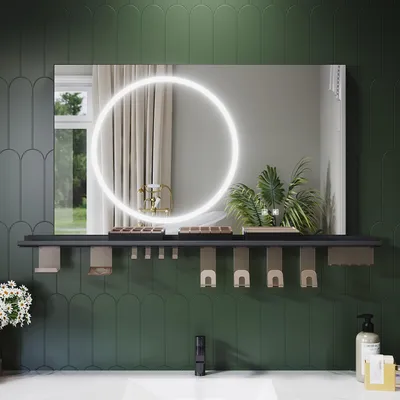Zdjęcie produktu dla Lustro łazienkowe SONNI 100 x 60 cm, trójkolorowe, ściemniane, RA90, przeciwmgielne, z wielofunkcyjną półką