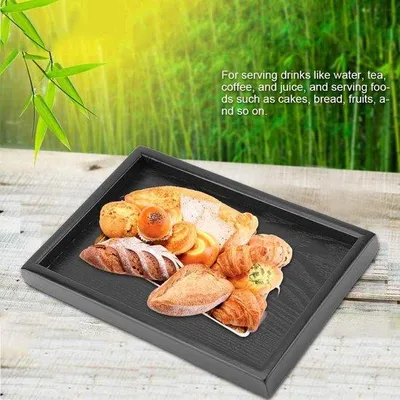 Immagine prodotto di Piano rettangolare in legno massello per tè e caffè - 25 x 14 cm - Nero - Vassoio da servizio per ristoranti