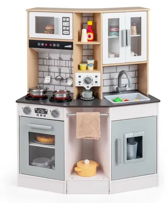Produktbild von Kinderküche Holz Eck Spielküche mit Licht und Sound Holzküche Grau