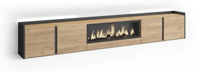 Image de Meuble tv effet bois de chêne et noir 315x35x50cm cheminée effet feu