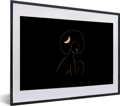 Produktbild von MuchoWow® Gerahmtes Poster Frau - Gold - Schwarz - Strichzeichnung 40x30 cm - Poster mit Schwarzem Bilderrahmen Wandposter Rahmen Foto Bilder - Bilderrahmen - Poster im Rahmen