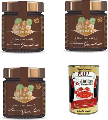 Produktbild von 3x Condorelli crema di torrone gianduia spalmabile, streichfähige Gianduia-Nougat-Creme 190g + Italian gourmet polpa 400g