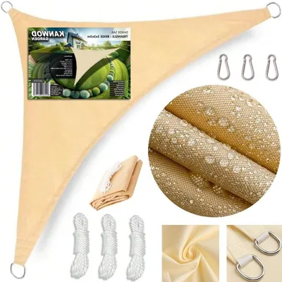 Productafbeelding van Driehoekig Zonnezeil - Waterdichte Luifel - Schaduw Creëren - UV Beschermend Materiaal - 3 x 3 x 3 Meter - Beige