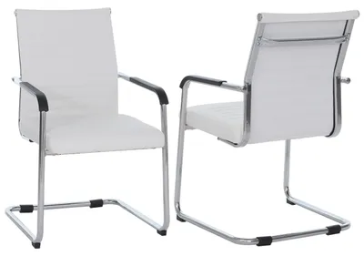Immagine prodotto di Set di 2 sedie per ospiti HWC-Q85, sedia per conferenze, struttura in metallo, rivestimento in ecopelle, 280 g/m², colore bianco