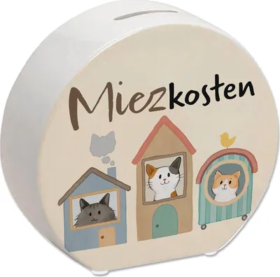 Produktbild von Katzen Spardose mit Spruch Miezkosten