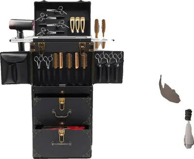 Image de Trousse à maquillage, conception à 3 niveaux, élégante et portable, noire