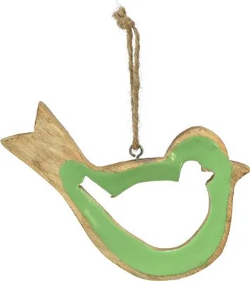 Produktbild von Holz Vogel Deko Hänger Grün Natur 16cm Frühlingsdeko