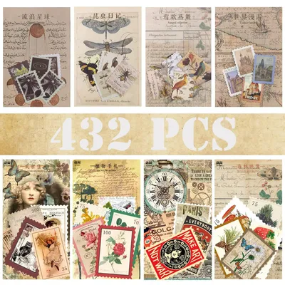 Productafbeelding van Set van 432 Vintage Stamp Stickers voor Scrapbooking
