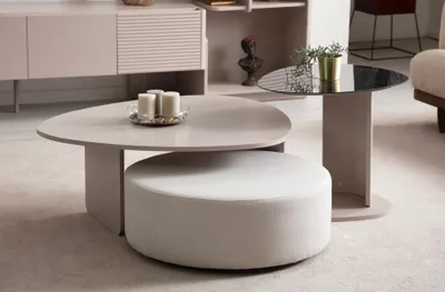 Produktbild von Designer Wohnzimmer Set Dreieckiger Couchtisch r Hocker 2tlg