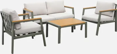 Produktbild von sweeek - Gartenlounge-Set aus Aluminium und Polywood, 4-Sitzer - Khaki