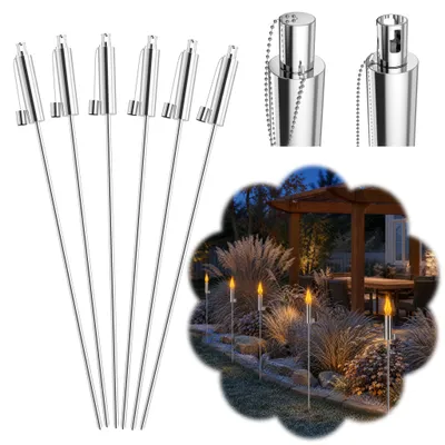 Produktbild von YARDIN Edelstahl‑Gartenfackeln 115 cm, 24 Stück verstellbare Terrassenfackeln mit 330ml Ölbehälter, wetterfest für Garten‑ und Outdoor‑Veranstaltungen