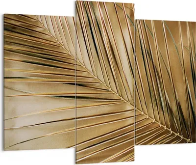 Produktbild von Bild auf Leinwand - Leinwandbild - 3 Teile - Blatt Gold Pflanze - 130x100cm - Wand Bild - Wanddeko - Wandbilder - Leinwanddruck - Bilder - Wanddekoration - Leinwand bilder - Wandbild - CB130x100-5041