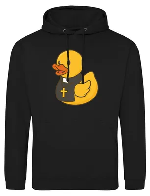 Produktbild von Huuraa Uni Hoodie Quietscheente Pfarrer Comic Gummiente XXL Deep Black Vegan Sweatshirt Geschenkidee