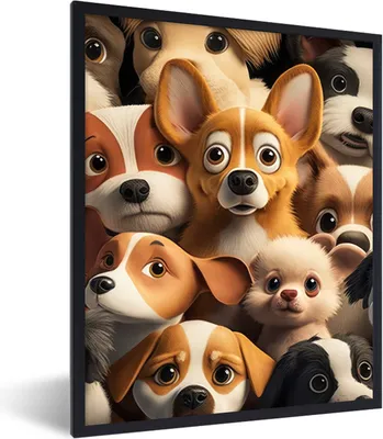 Produktbild von MuchoWow® Gerahmtes Poster Hunde - Tiere - Braun - Schwarz - Muster - Kind 60x80 cm - Poster mit Schwarzem Bilderrahmen Wandposter Rahmen Foto Bilder - Premium - Wanddeko Wohnzimmer