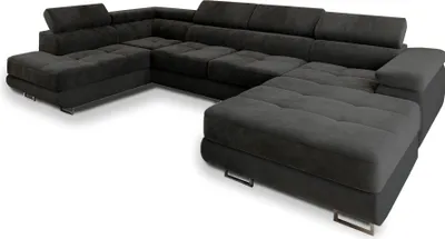 Produktbild von Masseno Ecksofa CASONE L-S mit Schlaffunktion U-Form, Sofa mit Bettkasten, Wohnzimmersofa, Couch, Soffa, Bettsofa, Couchgarnitur- Schwarz, MONOLITH 95