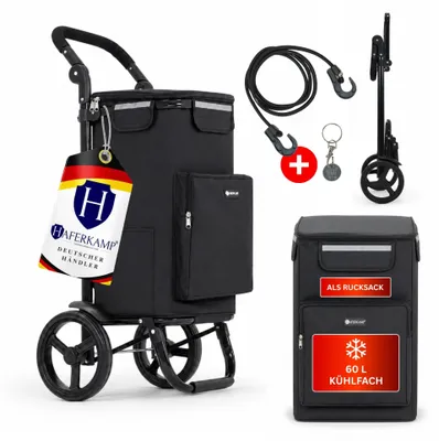 Produktbild von Klappbarer Einkaufstrolley TRAGINO | 3-in1 Einkaufswagen | Kühl- und Getränkefach | groß & modern | abnehmbare Tasche | Schwarz | Volumen: 60 Liter, KI-generiertes Bild