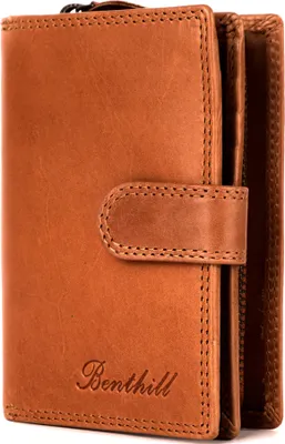 Produktbild von Benthill Damen Portemonnaie Leder | Echtleder Damen-Geldbörse mit RFID Schutz | Frauen Portmonee Mittelgroß | Vintage Ledergeldbörse inkl. Geschenkbox