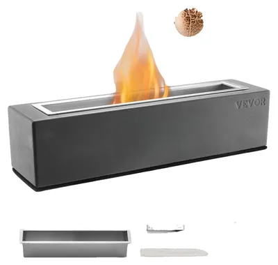 Produktbild von VEVOR Tischfeuerstelle, 15 Zoll Beton Tischfeuerstelle Innen- und Außendekor, tragbarer Reinigungsalkoholbrenner Smores Maker, für Terrasse Balkon mit Löschdecke, quadratisch hellgrau, Rechteck, 38.1-40.6 cm