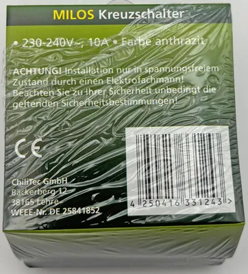 Produktbild von ChiliTec 23040 MILOS Kreuzschalter, Anthrazit 250V/ 10A, inkl. Rahmen, UP