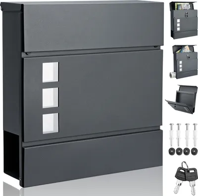 Produktbild von MONZANA® XXL Briefkasten Postkasten mit Zeitungsfach Sichtfenster abschließbar 2 Schlüssel Montagematerial Stahl modern einfache Montage Zeitungsrolle Wandbriefkasten Anthrazit