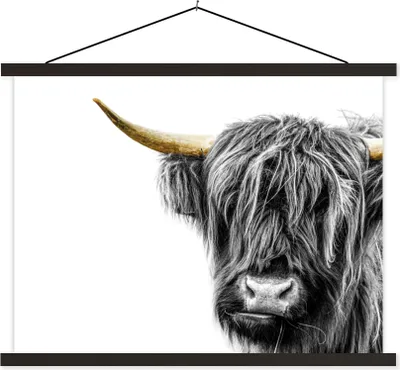 Produktbild von MuchoWow® Textilposter Schottisches Hochlandrind - Tiere - Schwarz - Gold 60x45 cm mit schwarzem Rahmen - Poster Schlafzimmer