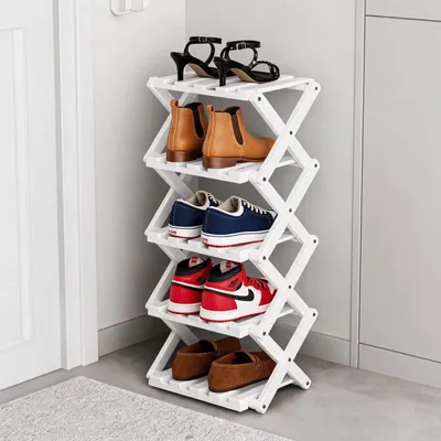 Image de Armoire à chaussures pliable en bambou - 3 étagères, idéale pour l'entrée et la chambre