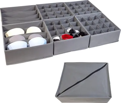 Immagine prodotto di Intirilife sistema di scatole portaoggetti 6 pezzi per cassetti in tessuto non tessuto grigio - Due scatole a 4 scomparti 33x26x11 / Quattro scatole a 16 scomparti 28,5x26x11 cm - Organizzatore pieghevole per biancheria intima e calze