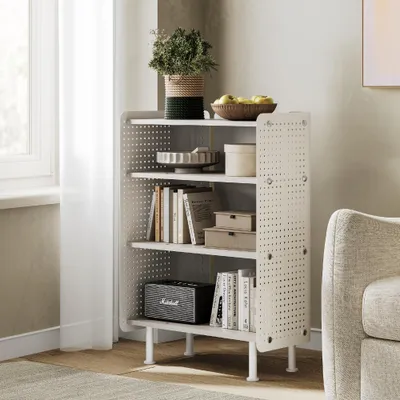 Bücherregal 4 Ebenen mit Stecktafel, verstellbar, Weiß