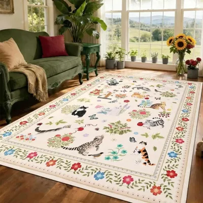 Imagen del producto de Alfombra lavable - Alfombra para pasillo - 100% poliéster - Base de goma - Lavable a máquina - 200 x 290 cm - Beige