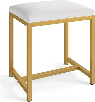 Immagine prodotto di Sgabello da trucco con cuscino morbido, gambe in metallo dorato, bianco