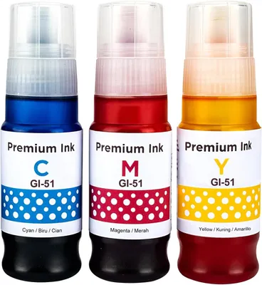 Productafbeelding van GI51 inktflessen compatibel met Canon GI-51C GI-51M - Set van 3 - Cyaan magenta geel