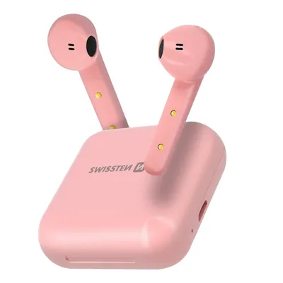 Zdjęcie produktu dla Słuchawki douszne Bluetooth TWS z ładowarką, Swissten Flypods - różowe