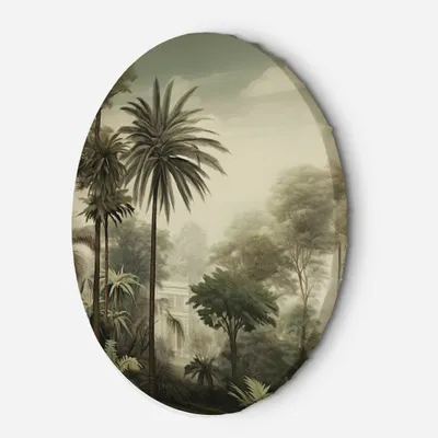 Produktbild von Leinwandbild rund Exotische Bäume und Palmen in der Landschaft 40x40 Feeby Grün bild für die wand bereit zum aufhängen