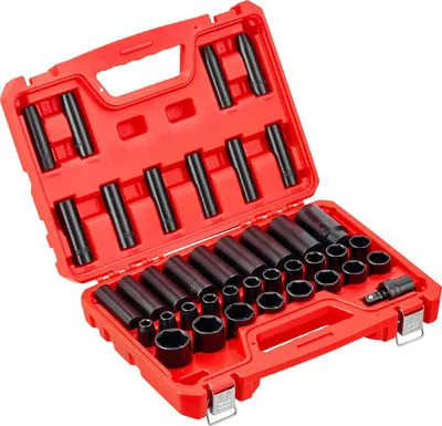Image de SucceBuy Jeu de 39 clés à douilles à choc 1/2", métrique 9-30 mm, acier chrome vanadium robuste, avec joint de cardan & double marquage de taille