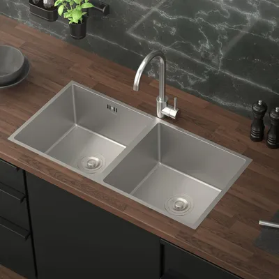 Obrázek produktu pro Dvojdřez ML-Design s odtokem a přepadem, stříbrný, nerezová ocel
