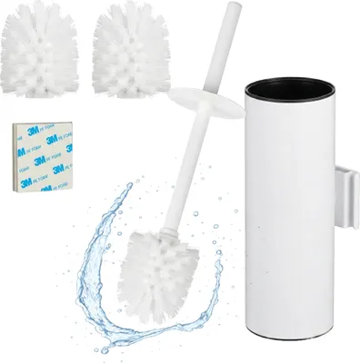 Immagine prodotto di Scopino da WC Relaxdays a parete, da incollare o da fissare con trapano, dimensioni: 36,5x9x11 cm, in acciaio inossidabile e plastica, bianco