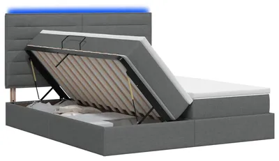 Productafbeelding van vidaXL LED-bed met opbergruimte en matras, donkergrijs, 200 x 200 cm, met stoffen bekleding