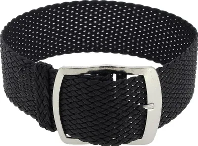 Produktbild von Uhrenarmband Perlon Durchzugsband Textilband 28691, Farbe:schwarz, Stegbreite:18mm, Schließe:Silbern