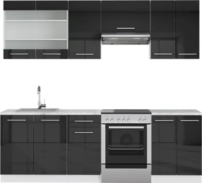 Produktbild von Küchenzeile Vicco Fame-Line Anthrazit Hochglanz/Weiß 240 cm , AP Marmor, Model 42476