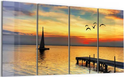 Produktbild von DEQORI Glasbild Echtglas 4x30x60 cm 'Abendidylle am See' Wandbilder XXL groß