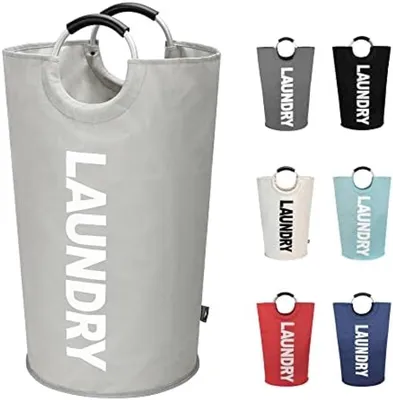 Produktbild von PromoHome® 90L Große faltbare Wäschekorb, zusammenklappbarer Wäschesack, hoher Wäschekorb, freistehender Wäschebehälter mit Aluminiumgriff