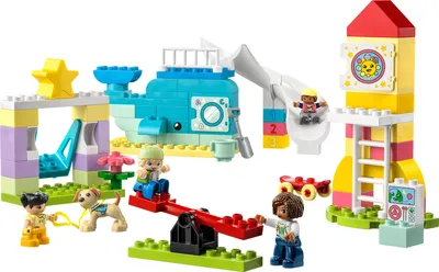 Produktbild von LEGO 10991 DUPLO Traumspielplatz Set, Konstruktionsspielzeug für Kinder ab 2 Jahren mit Wal- und Raketengerüste und Figuren, hilft Kleinkindern, Buchstaben, Zahlen und Farben mit Steinen zu lernen