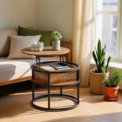 Runde Salontafel höhenverstellbar 60x60x48-62 cm braun