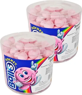 Produktbild von Rocket Balls Brausebälle Erdbeere 200 Stk. in der Dose Hartkaramelle mit Brause