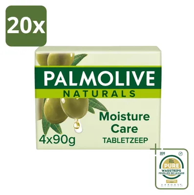 Imagen del producto de 20 pastillas de jabón Palmolive Naturals, aroma a oliva y leche, 90 g cada una. Paquete de suministro